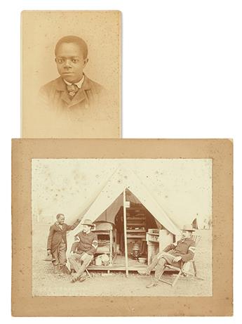 (MILITARY--SPANISH-AMERICAN WAR.) Albumen photograph of two officers in front of their tent with their servant or orderly